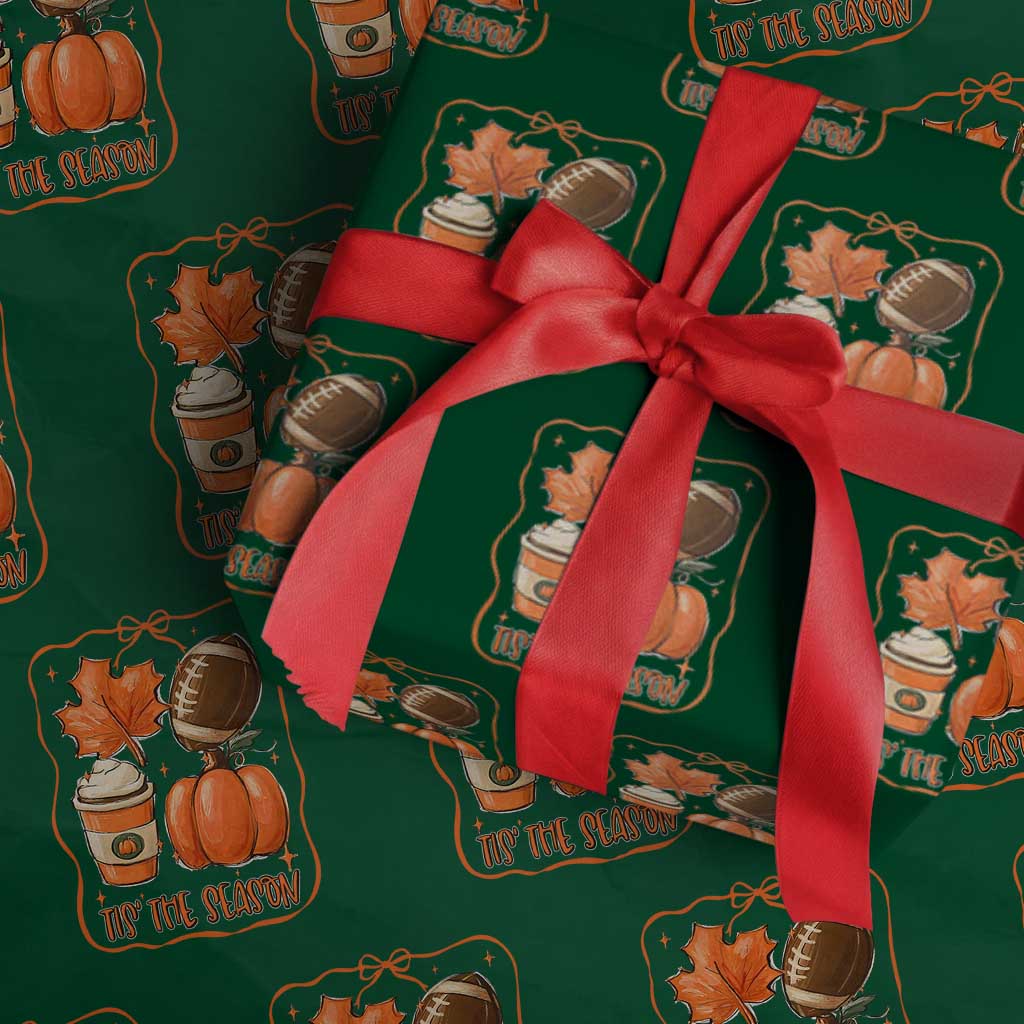Tis The Season Fall Thanksgiving Wrapping Paper Roll Retro Coquette Bow American Football Pumpkin - Wonder Print Shop