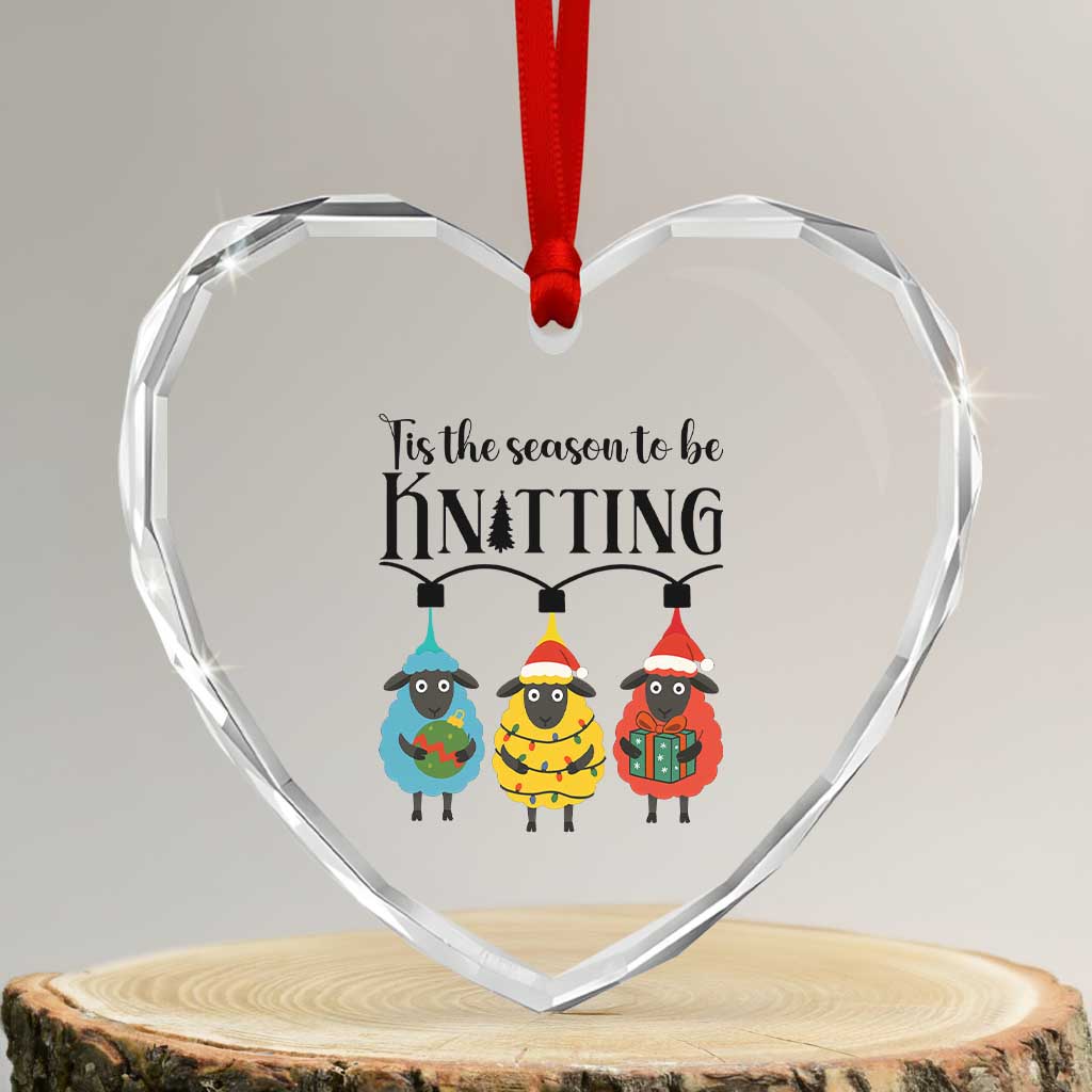 Tis The Season To Be Knitting Heart Crystal Glass Ornament Christmas Gift - Wonder Print Shop