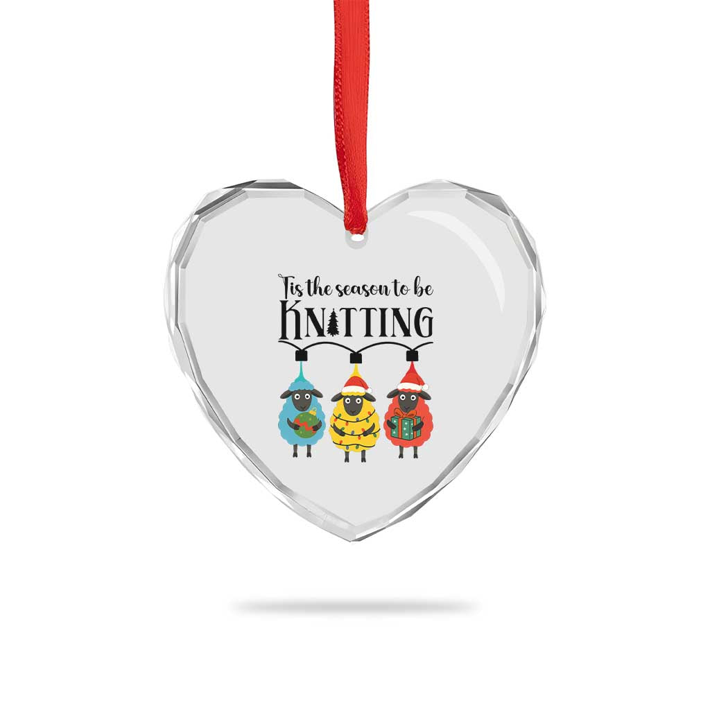 Tis The Season To Be Knitting Heart Crystal Glass Ornament Christmas Gift - Wonder Print Shop