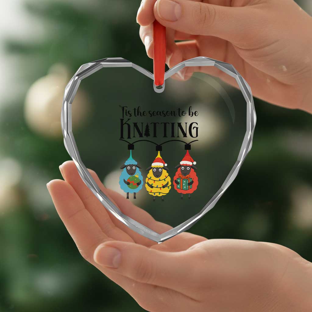 Tis The Season To Be Knitting Heart Crystal Glass Ornament Christmas Gift - Wonder Print Shop