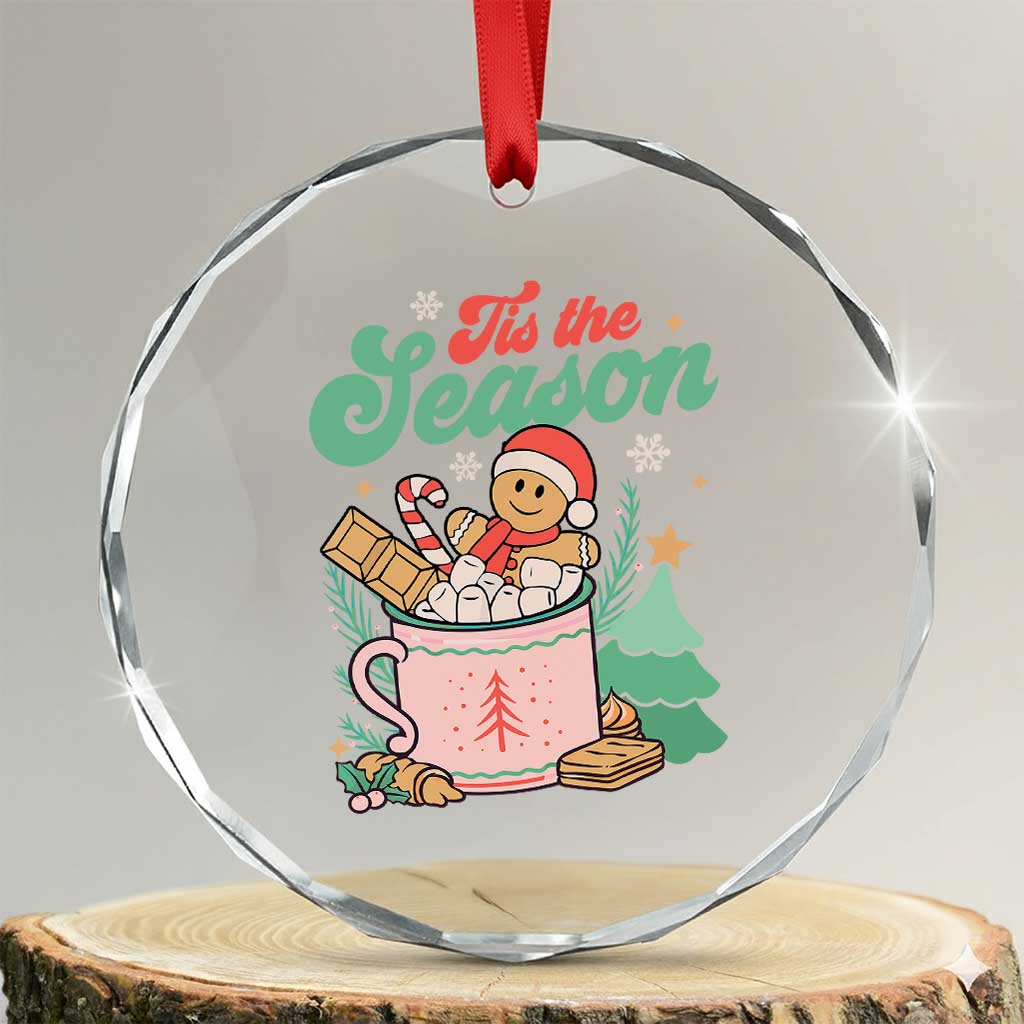Tis The Season Xmas Crystal Glass Ornament Groovy Retro Gingerbread Hot Cocoa TS09
