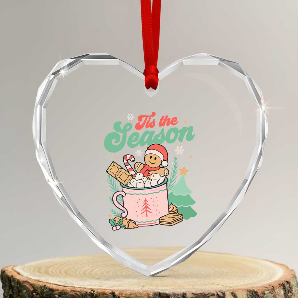 Tis The Season Xmas Heart Crystal Glass Ornament Groovy Retro Gingerbread Hot Cocoa - Wonder Print Shop
