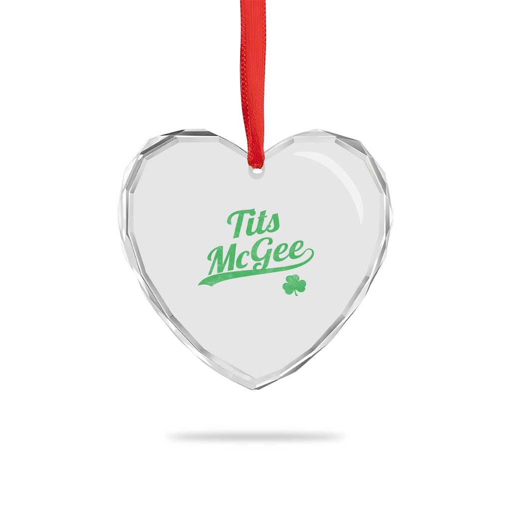 Tits McGee Heart Crystal Glass Ornament Funny Womens St Patricks Day Vintage Shamrocks