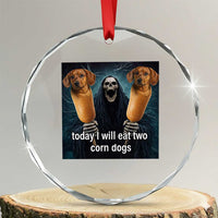 Today I Will Eat Two Corn Dogs Skeleton Meme Crystal Glass Ornament