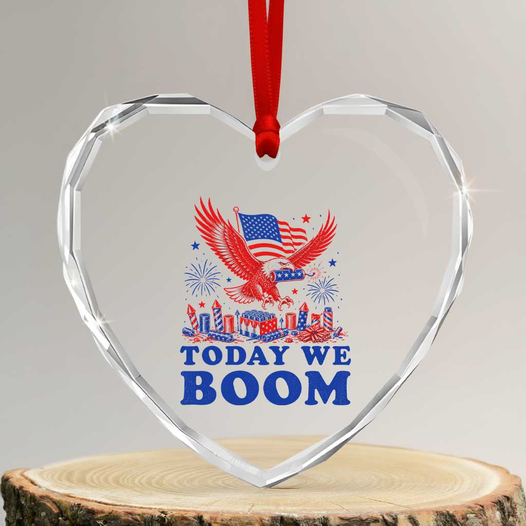 Today We Boom 4th of July Bald Eagle Fireworks Heart Crystal Glass Ornament
