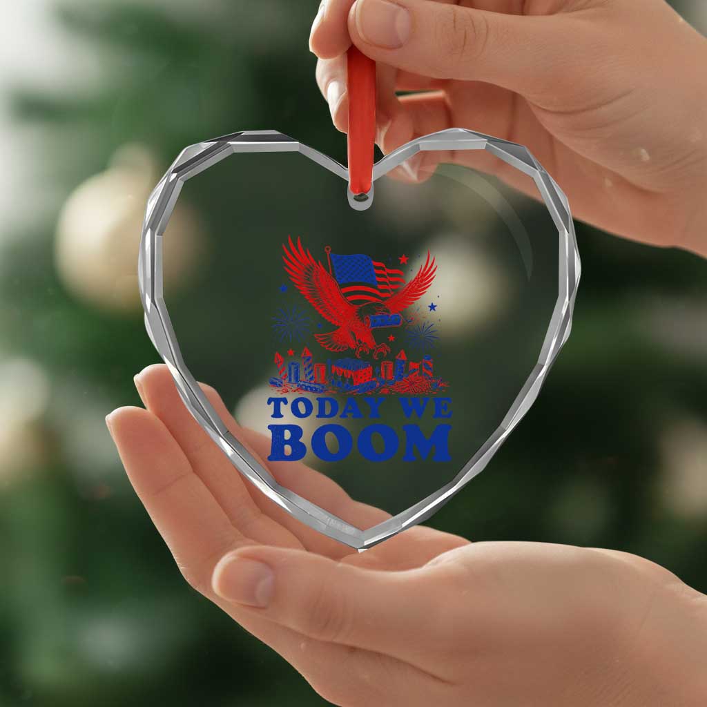 Today We Boom 4th of July Bald Eagle Fireworks Heart Crystal Glass Ornament