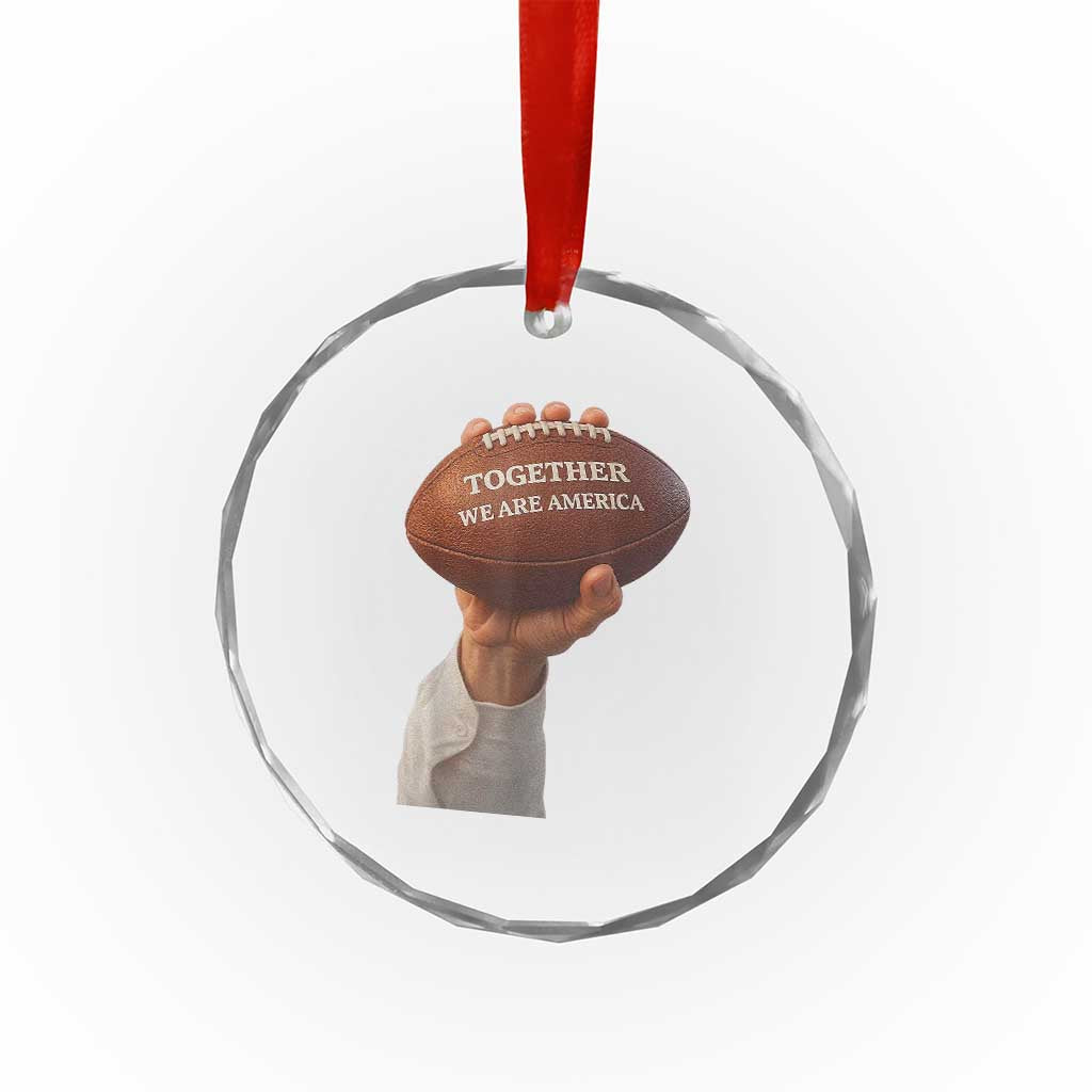 Together We Are America Bunny Holding Football Crystal Glass Ornament Unity Game Day Inspirational Quote