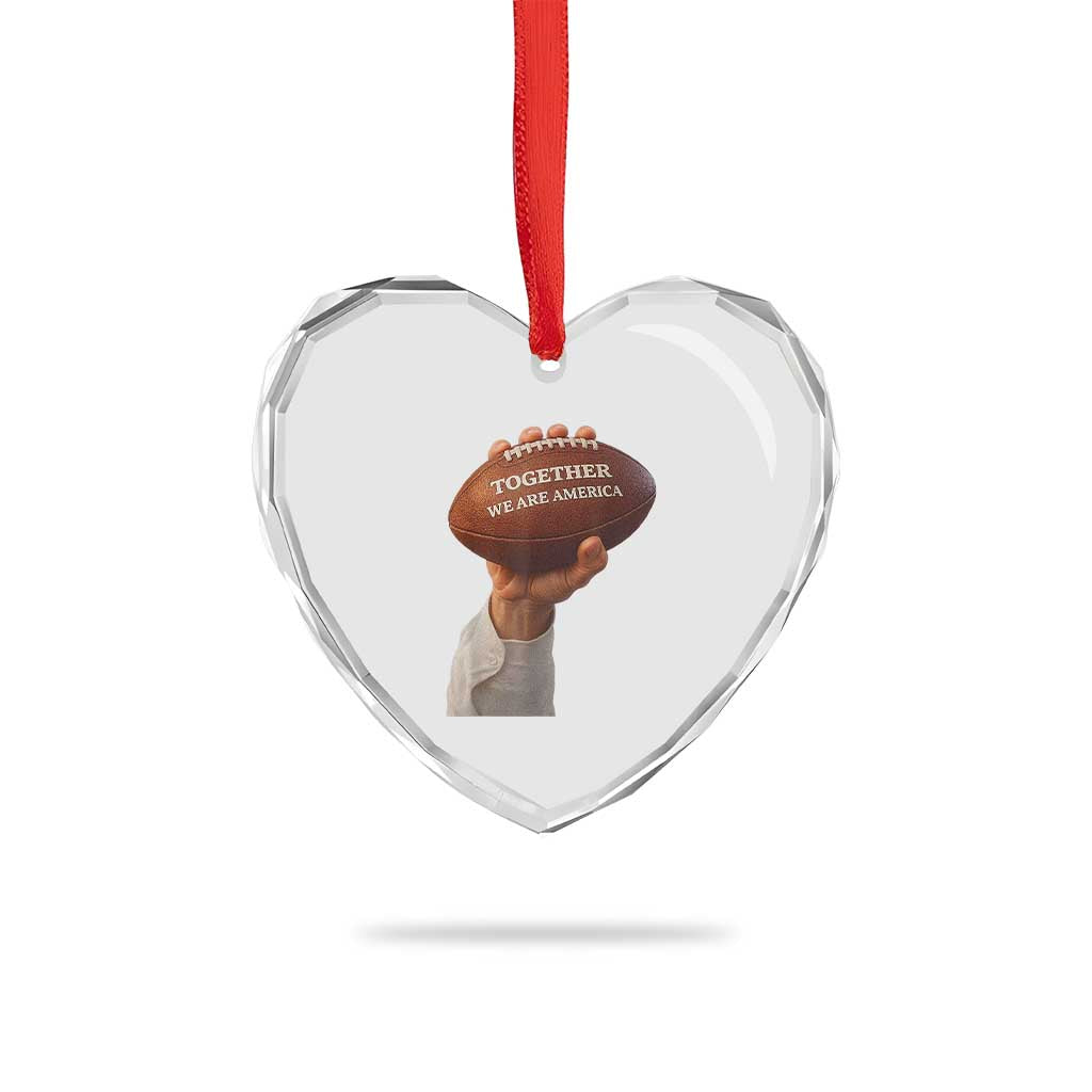 Together We Are America Bunny Holding Football Heart Crystal Glass Ornament Unity Game Day Inspirational Quote