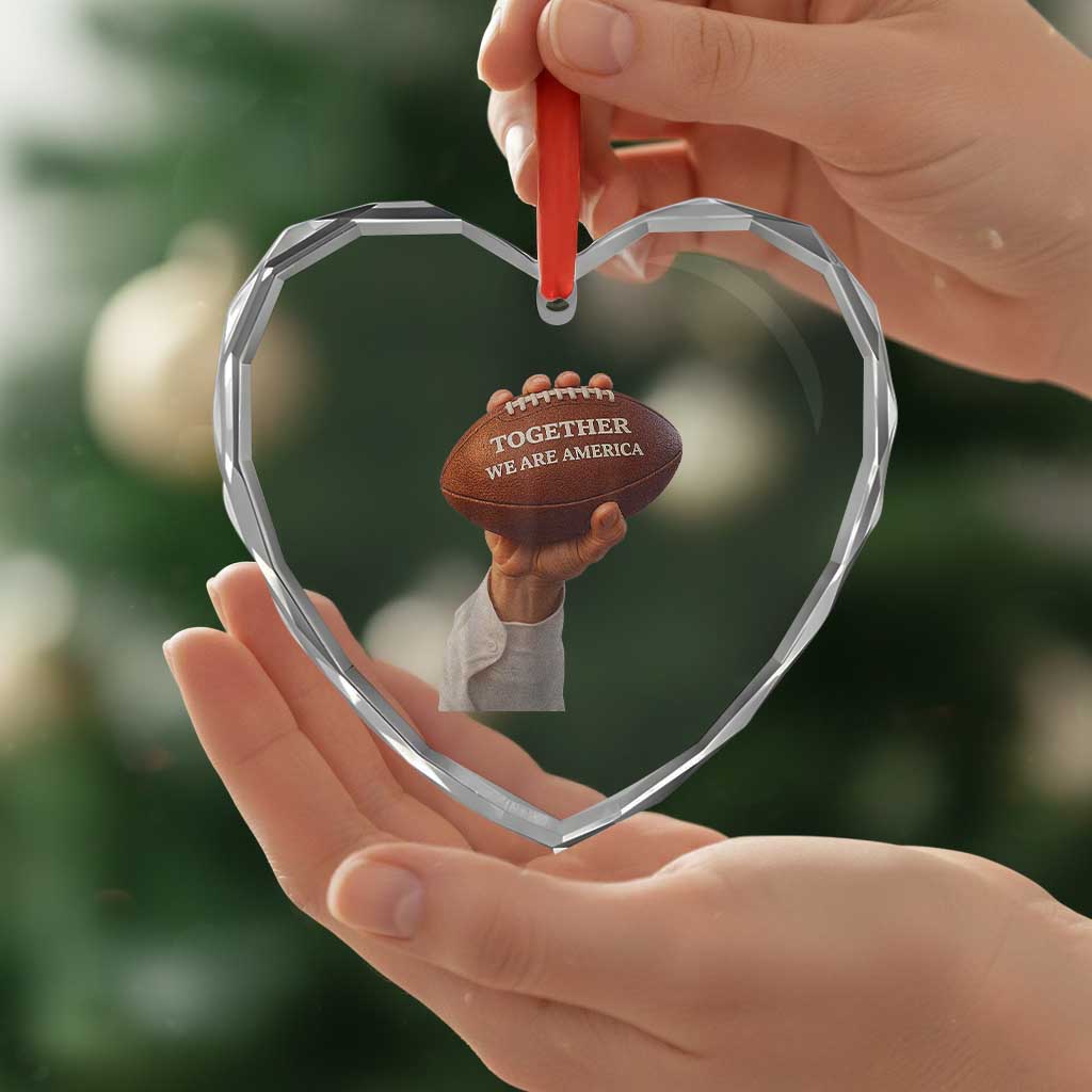 Together We Are America Bunny Holding Football Heart Crystal Glass Ornament Unity Game Day Inspirational Quote