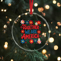 Together We Are America Floral Patriotic Crystal Glass Ornament Retro Red White and Blue Bunny Inspirational Quote