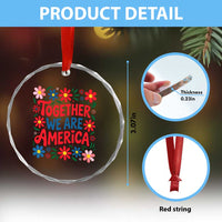 Together We Are America Floral Patriotic Crystal Glass Ornament Retro Red White and Blue Bunny Inspirational Quote