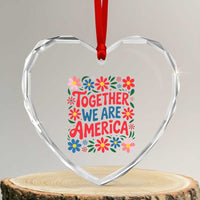 Together We Are America Floral Patriotic Heart Crystal Glass Ornament Retro Red White and Blue Bunny Inspirational Quote