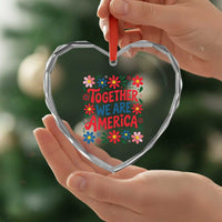 Together We Are America Floral Patriotic Heart Crystal Glass Ornament Retro Red White and Blue Bunny Inspirational Quote
