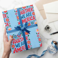 Together We Are America Floral Patriotic Wrapping Paper Roll Retro Red White and Blue Bunny Inspirational Quote