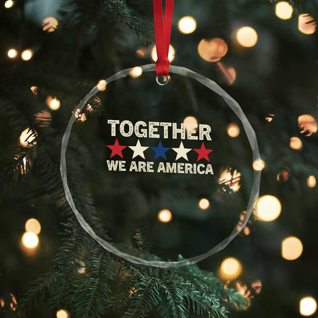 Together We Are America Patriotic Unity Crystal Glass Ornament Vintage Red White Blue Stars Bunny Inspirational Quote
