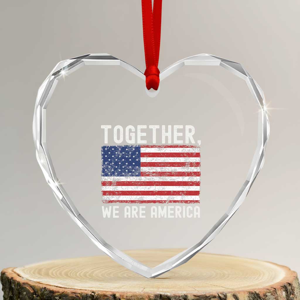 Together We Are America Vintage Football Heart Crystal Glass Ornament Classic Patriotic Sports Bunny Inspirational Quote