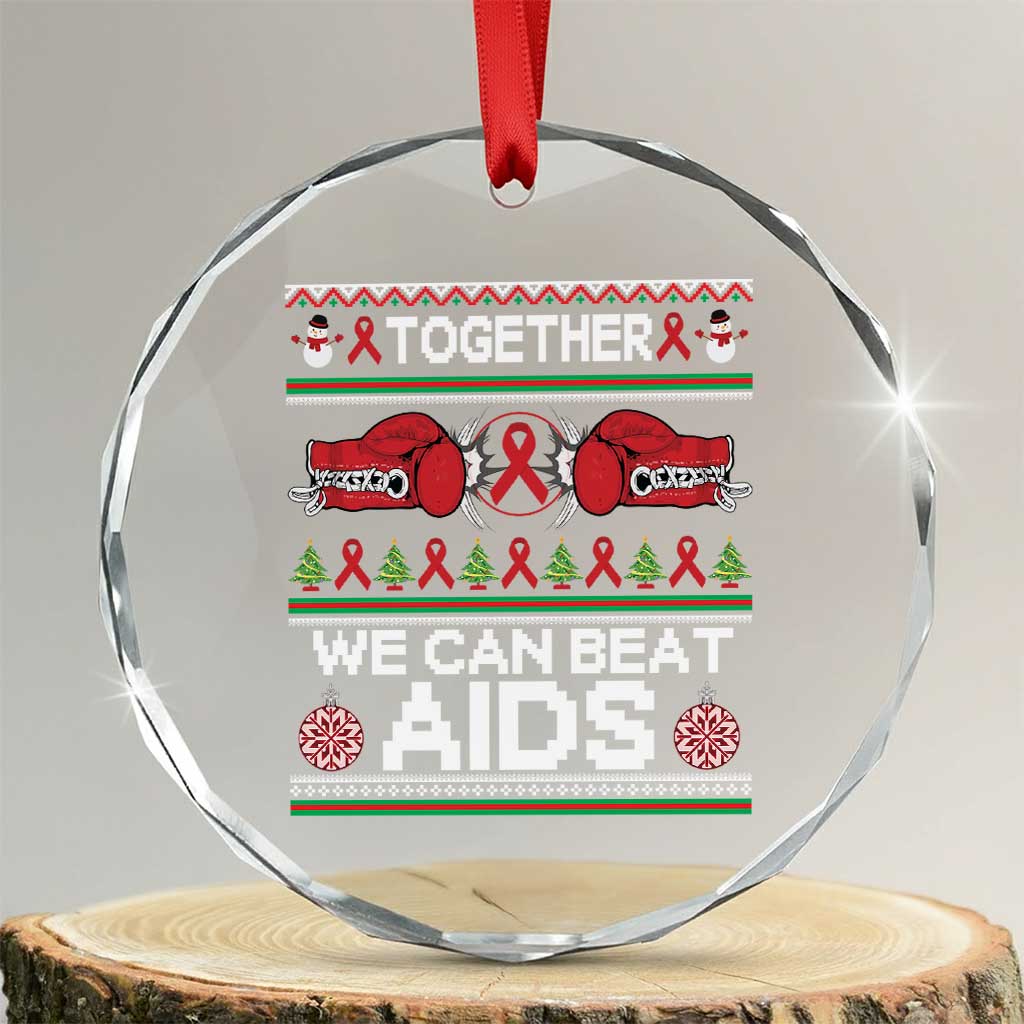 Together We Can Beat AIDS Crystal Glass Ornament HIV Awareness Boxing Ugly Sweater Gift - Wonder Print Shop