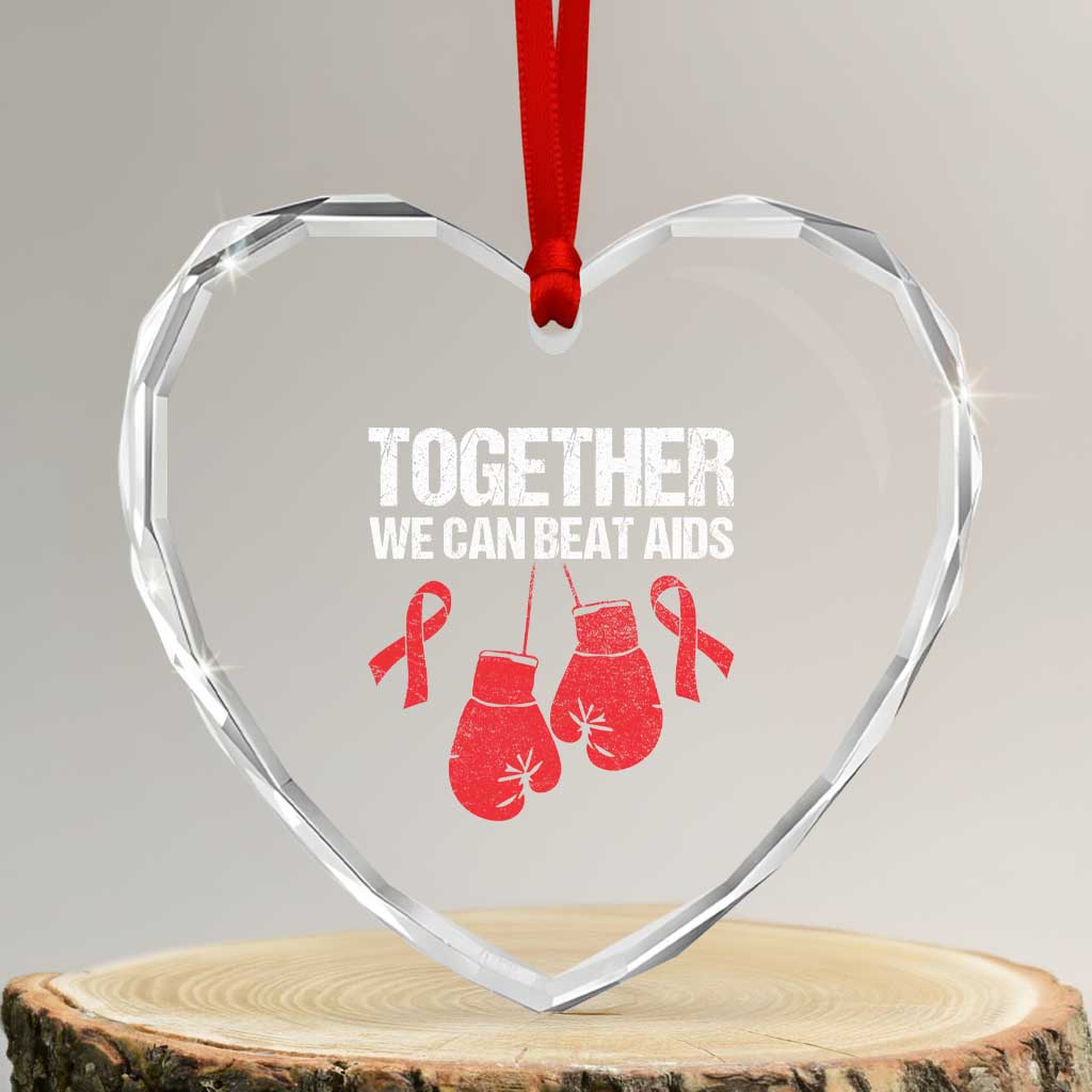 Together We Can Beat AIDS Heart Crystal Glass Ornament Boxing HIV Awareness Gift - Wonder Print Shop