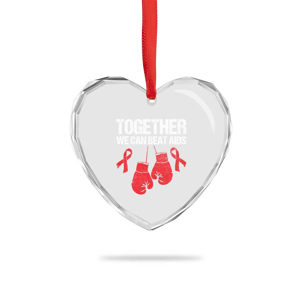 Together We Can Beat AIDS Heart Crystal Glass Ornament Boxing HIV Awareness Gift - Wonder Print Shop