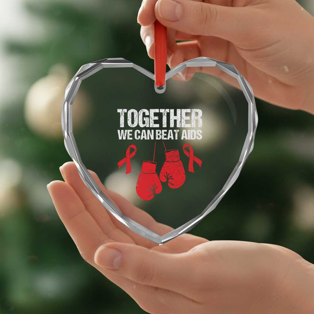 Together We Can Beat AIDS Heart Crystal Glass Ornament Boxing HIV Awareness Gift - Wonder Print Shop