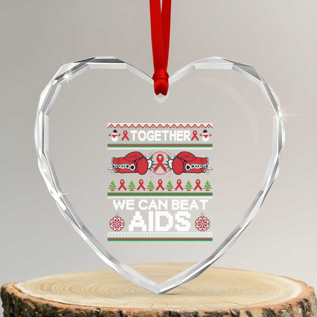 Together We Can Beat AIDS Heart Crystal Glass Ornament HIV Awareness Boxing Ugly Sweater Gift - Wonder Print Shop
