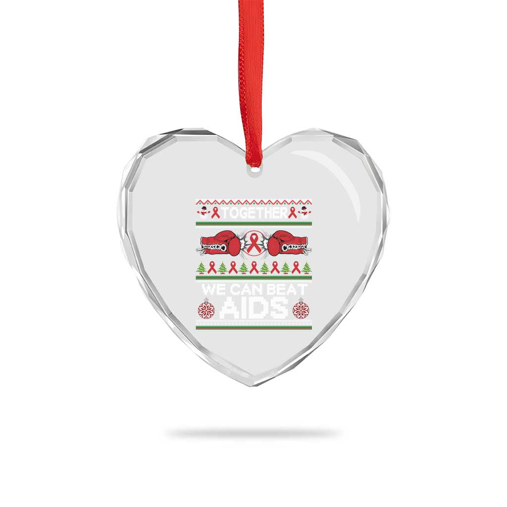Together We Can Beat AIDS Heart Crystal Glass Ornament HIV Awareness Boxing Ugly Sweater Gift - Wonder Print Shop