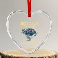 Tornado Chaser Heart Crystal Glass Ornament Just A Boy Who Loves Tornadoes Storm Thunder - Wonder Print Shop