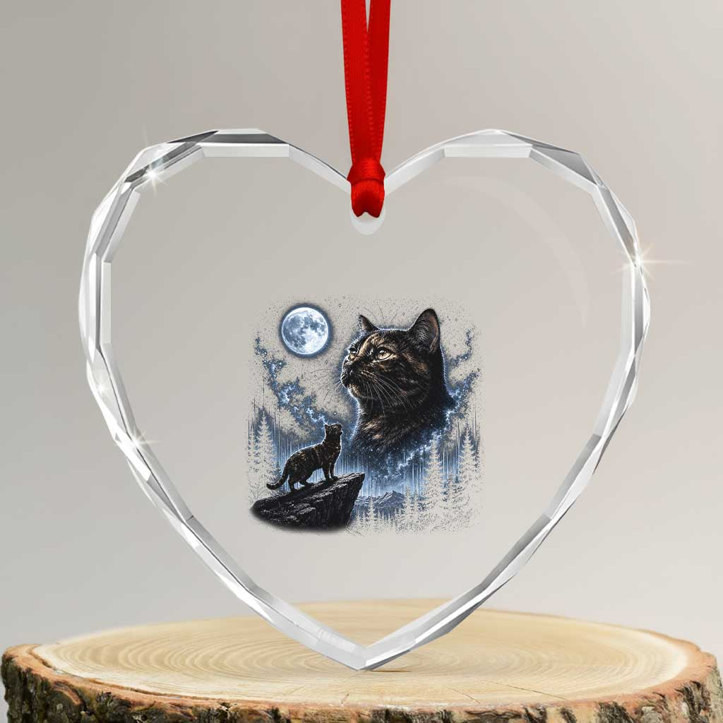 Tortoiseshell Cat Howling To The Moon Heart Crystal Glass Ornament Tortie Cat Lover 90s Retro