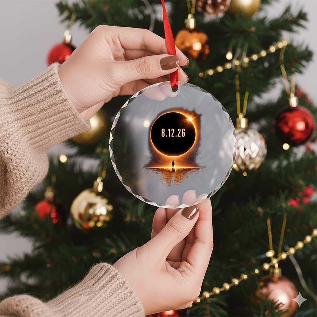 Total Solar Eclipse 2026 Crystal Glass Ornament August 12th Totality Gift