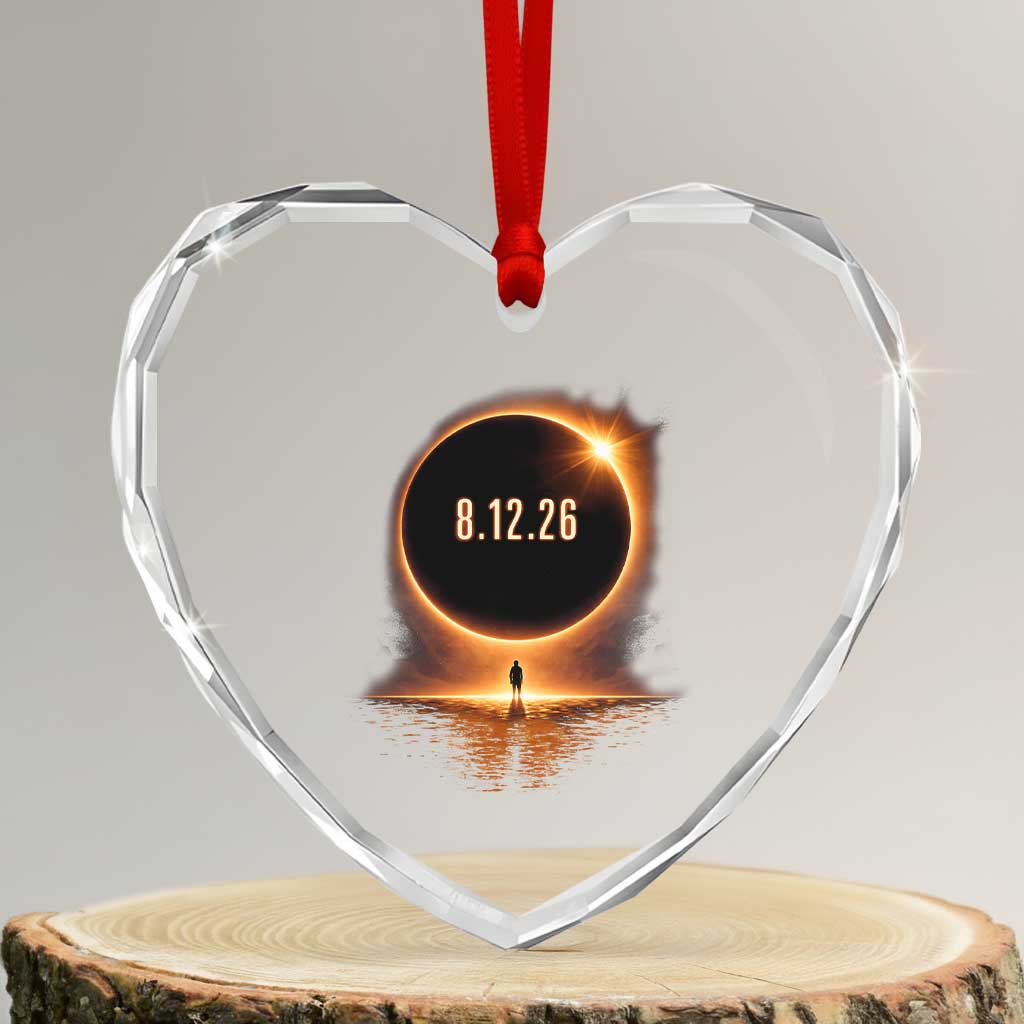 Total Solar Eclipse 2026 Heart Crystal Glass Ornament August 12th Totality Gift