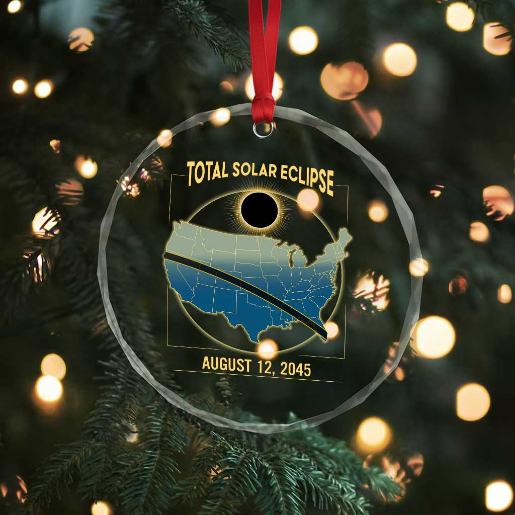 Total Solar Eclipse 2045 Crystal Glass Ornament American Totality Tour Map August 12 - Wonder Print Shop