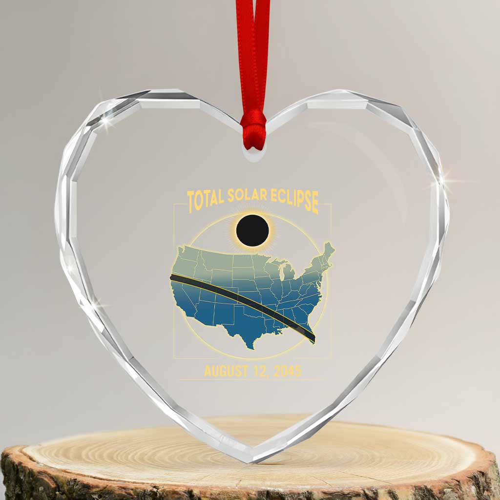 Total Solar Eclipse 2045 Heart Crystal Glass Ornament American Totality Tour Map August 12 - Wonder Print Shop