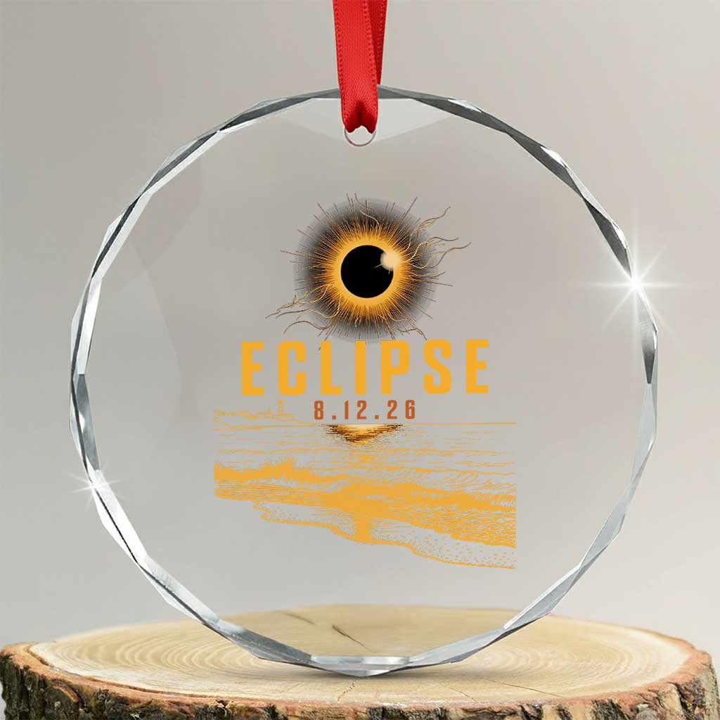 Total Solar Eclipse August 12 2026 Celestial Totality Crystal Glass Ornament Ocean Beach View Astronomy Souvenir