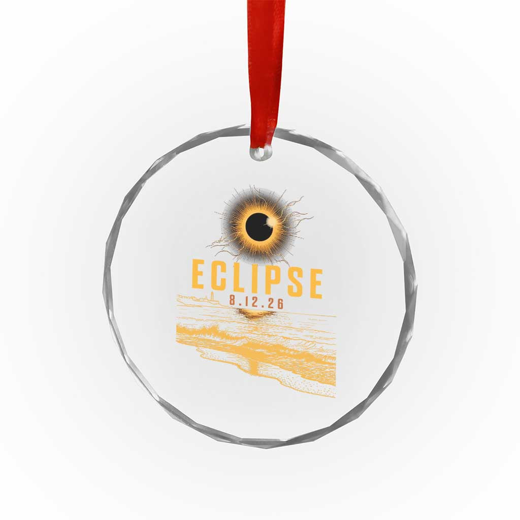 Total Solar Eclipse August 12 2026 Celestial Totality Crystal Glass Ornament Ocean Beach View Astronomy Souvenir