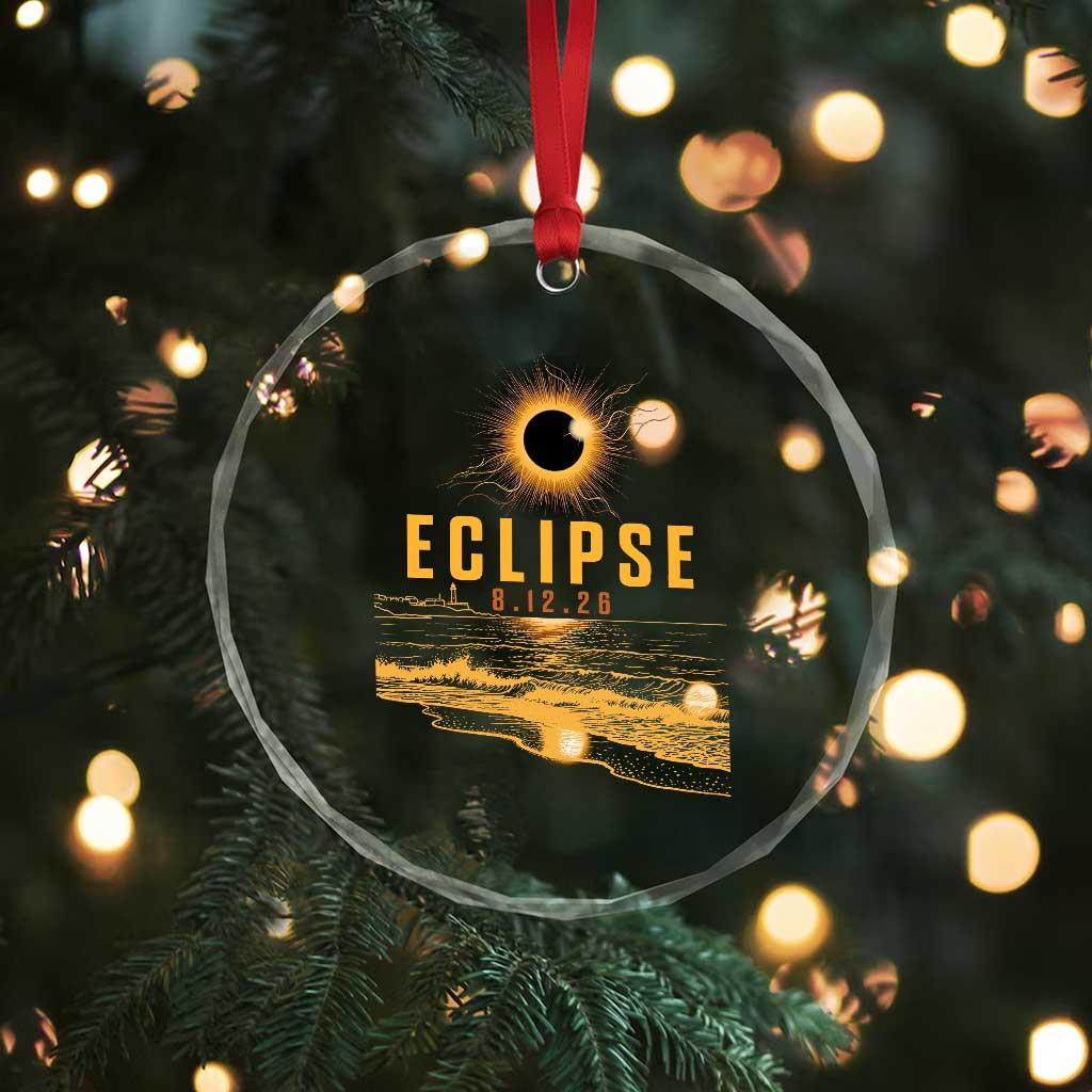 Total Solar Eclipse August 12 2026 Celestial Totality Crystal Glass Ornament Ocean Beach View Astronomy Souvenir