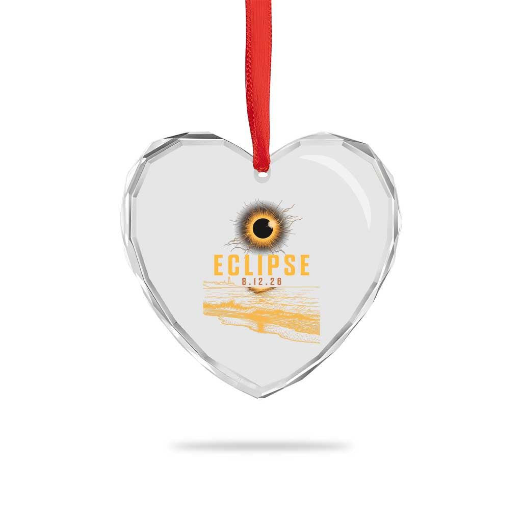 Total Solar Eclipse August 12 2026 Celestial Totality Heart Crystal Glass Ornament Ocean Beach View Astronomy Souvenir