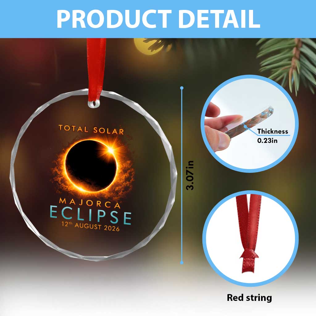 Total Solar Eclipse Crystal Glass Ornament 12th August 2026 Majorca Totality