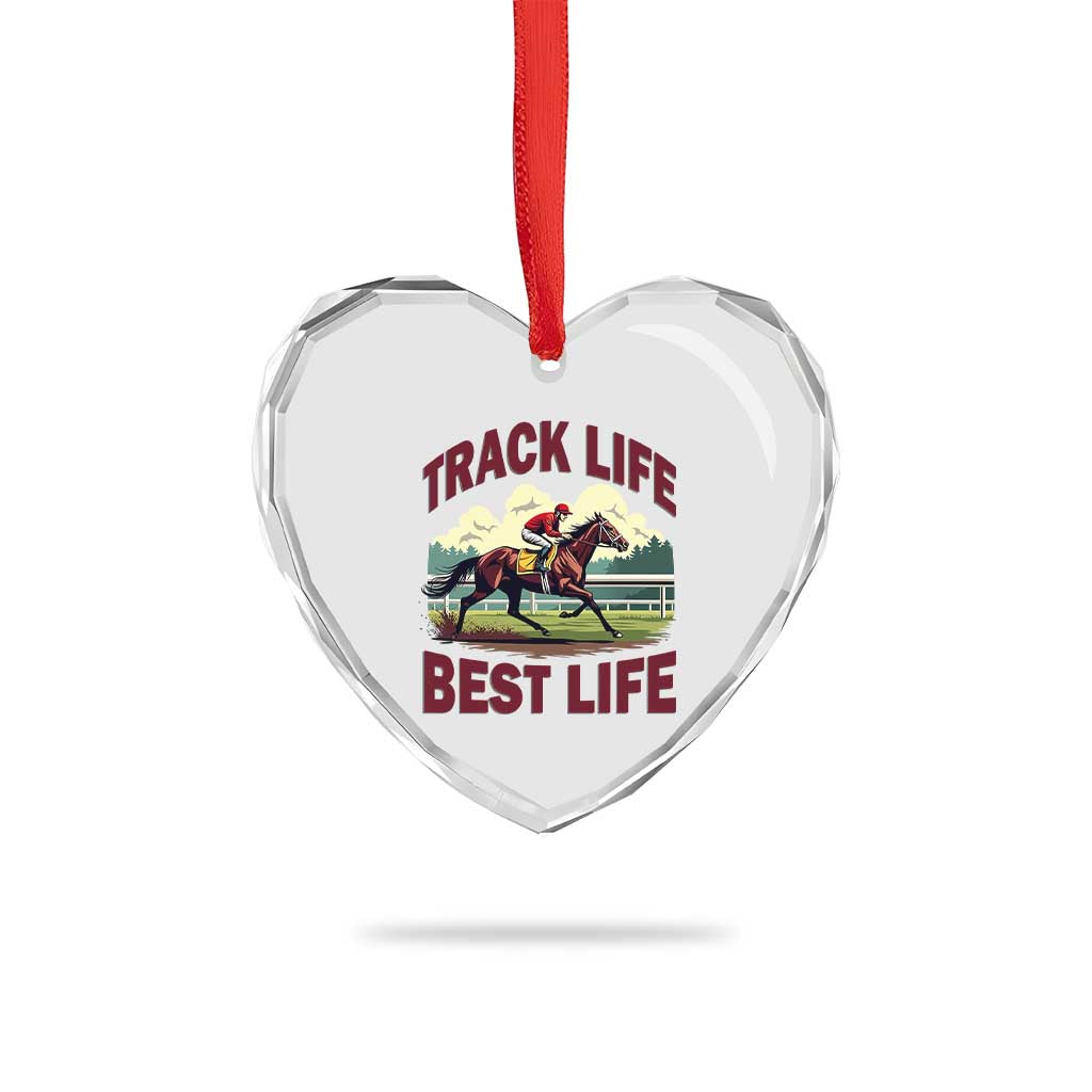 Track Life Best Life Horse Racing Enthusiast Heart Crystal Glass Ornament Retro Jockey and Racehorse Trackside Southern Equestrian