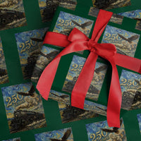 Train USA 250 Year Anniversary 1776 2026 Wrapping Paper Roll Van Gogh Art Steam Locomotive Railroad Starry Night