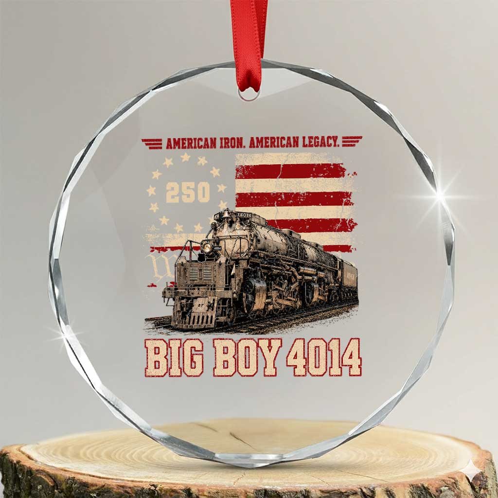 Train USA 250th Anniversary Crystal Glass Ornament American Iron Legacy Steam Locomotive Railroad Train Engine