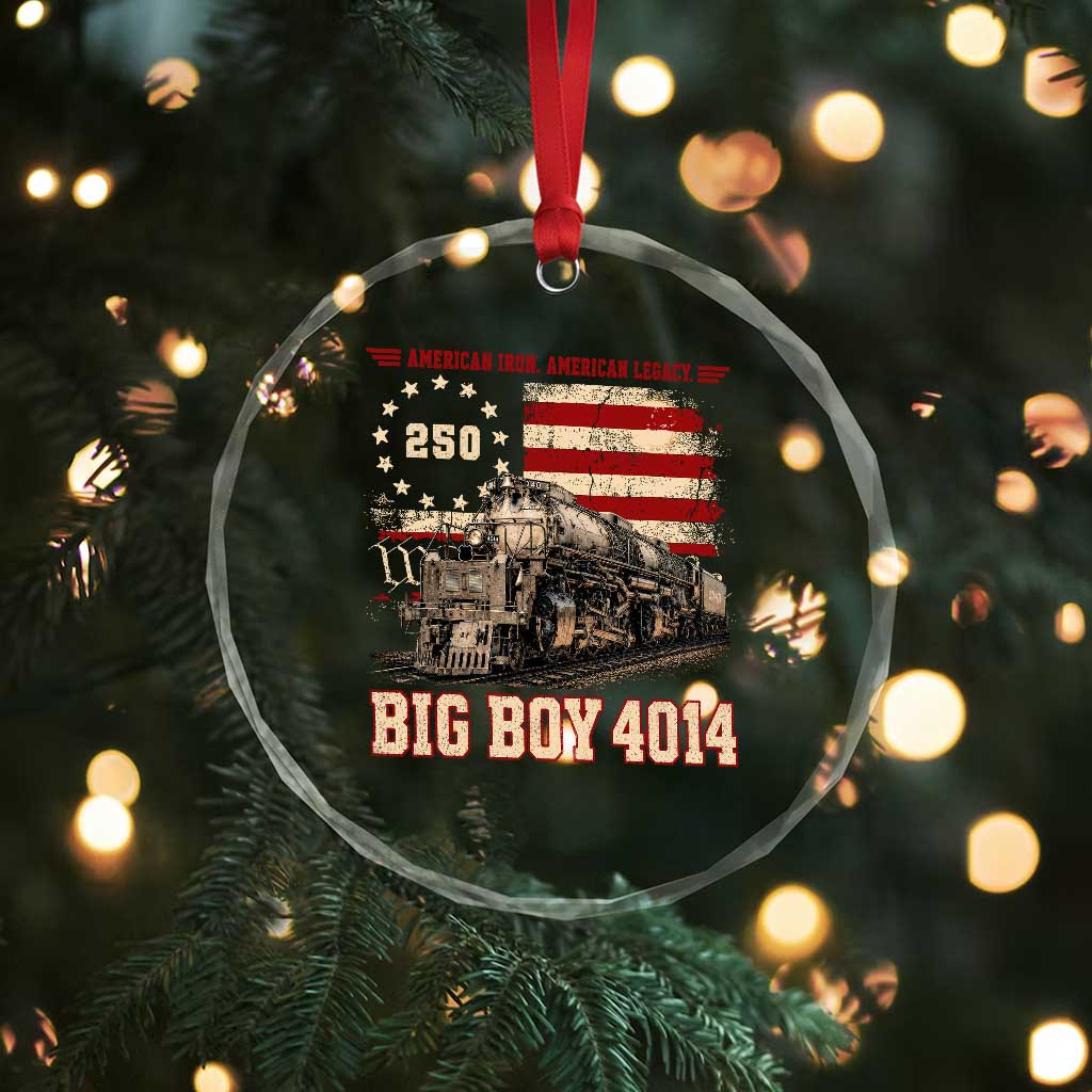 Train USA 250th Anniversary Crystal Glass Ornament American Iron Legacy Steam Locomotive Railroad Train Engine