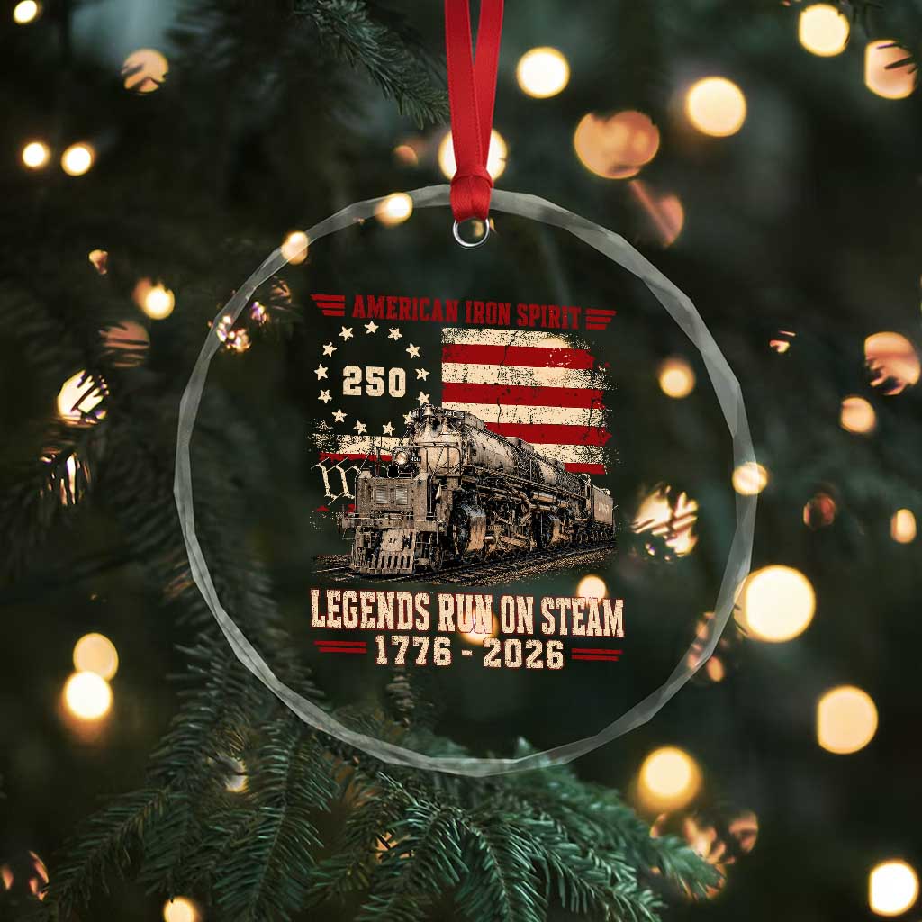 Train USA 250th Anniversary Crystal Glass Ornament American Iron Spirit Steam Locomotive Railroad Train Engine
