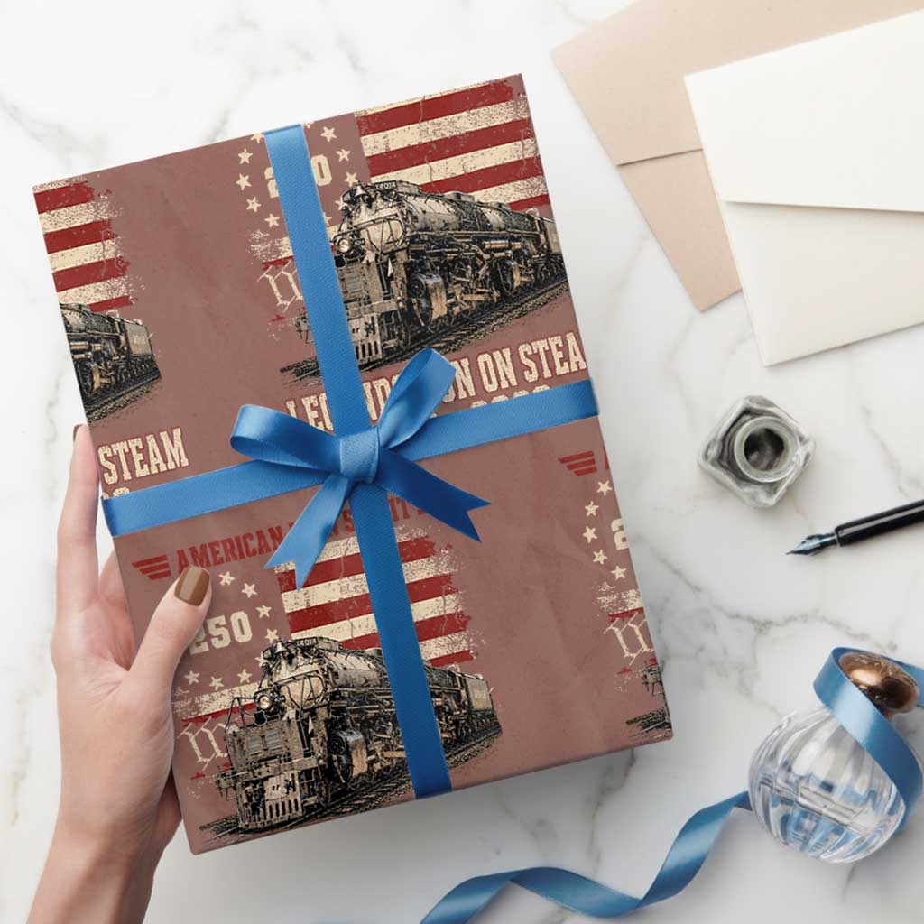 Train USA 250th Anniversary Wrapping Paper Roll American Iron Spirit Steam Locomotive Railroad Train Engine