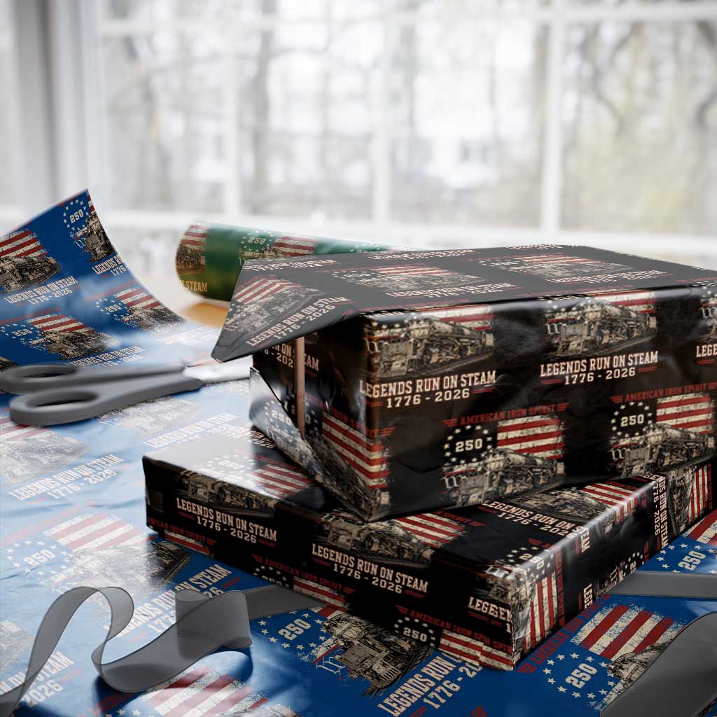 Train USA 250th Anniversary Wrapping Paper Roll American Iron Spirit Steam Locomotive Railroad Train Engine