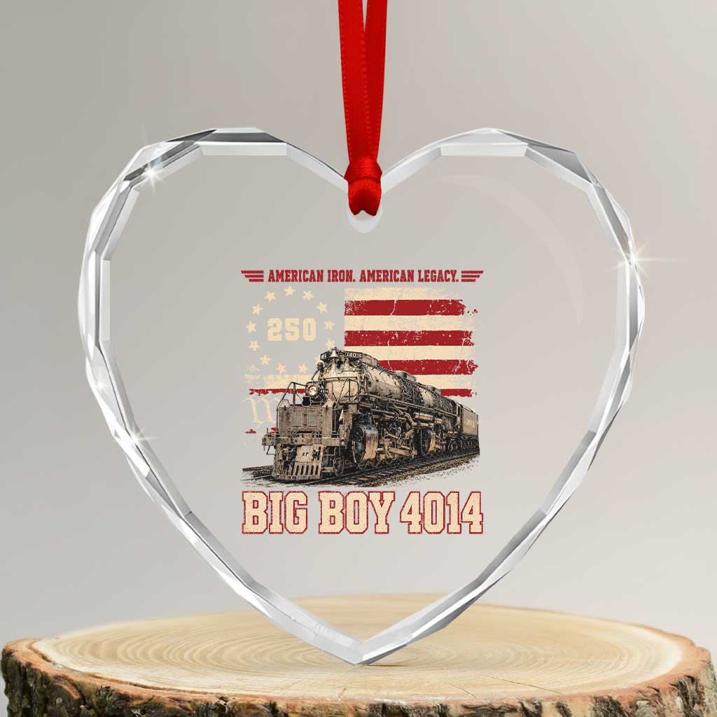 Train USA 250th Anniversary Heart Crystal Glass Ornament American Iron Legacy Steam Locomotive Railroad Train Engine