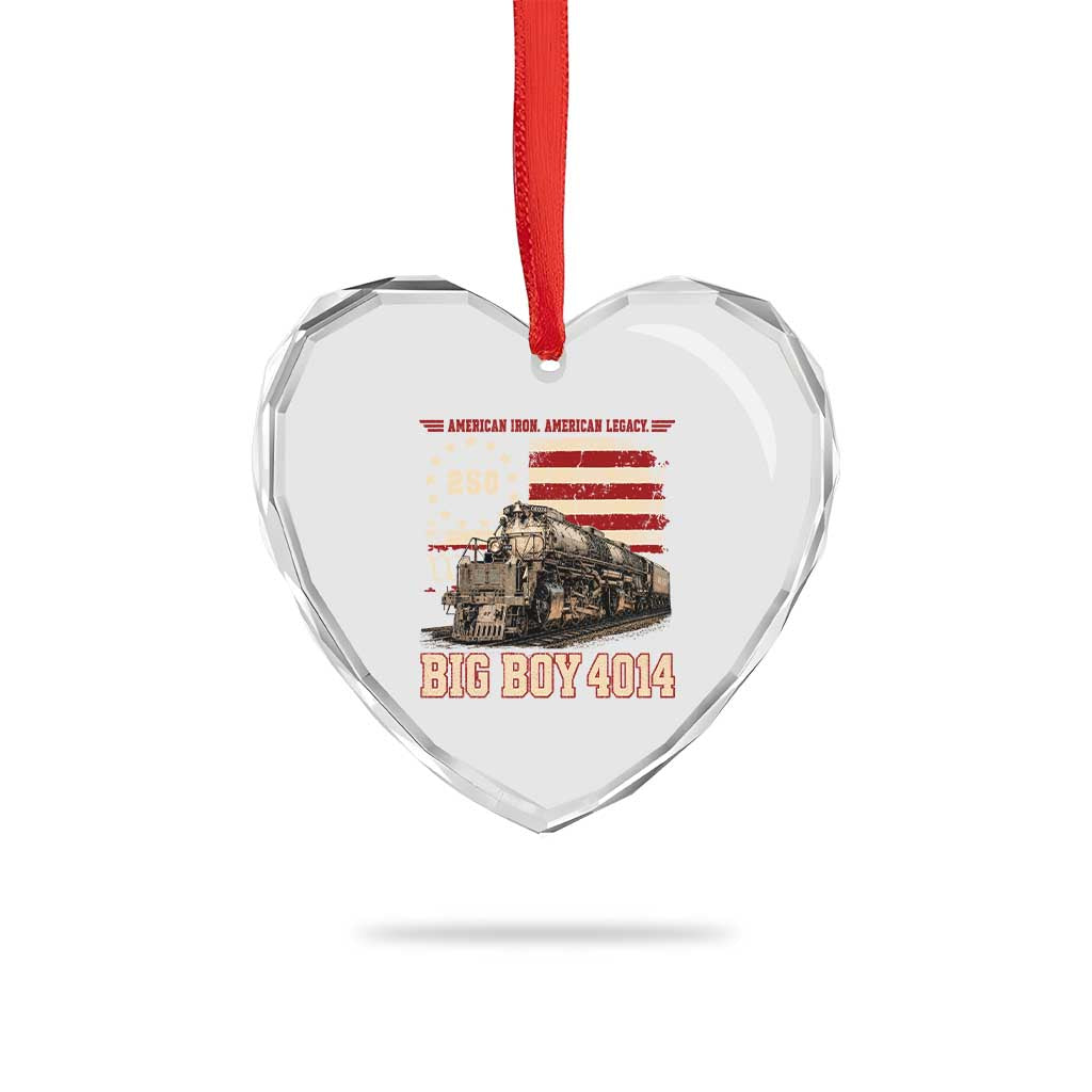 Train USA 250th Anniversary Heart Crystal Glass Ornament American Iron Legacy Steam Locomotive Railroad Train Engine