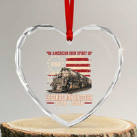 Train USA 250th Anniversary Heart Crystal Glass Ornament American Iron Spirit Steam Locomotive Railroad Train Engine