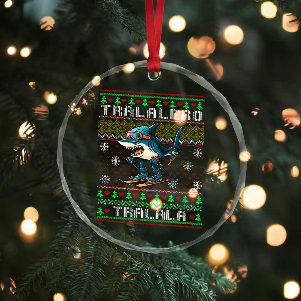 Tralalero Tralala Christmas Meme Crystal Glass Ornament Snowboard Ugly Xmas - Wonder Print Shop