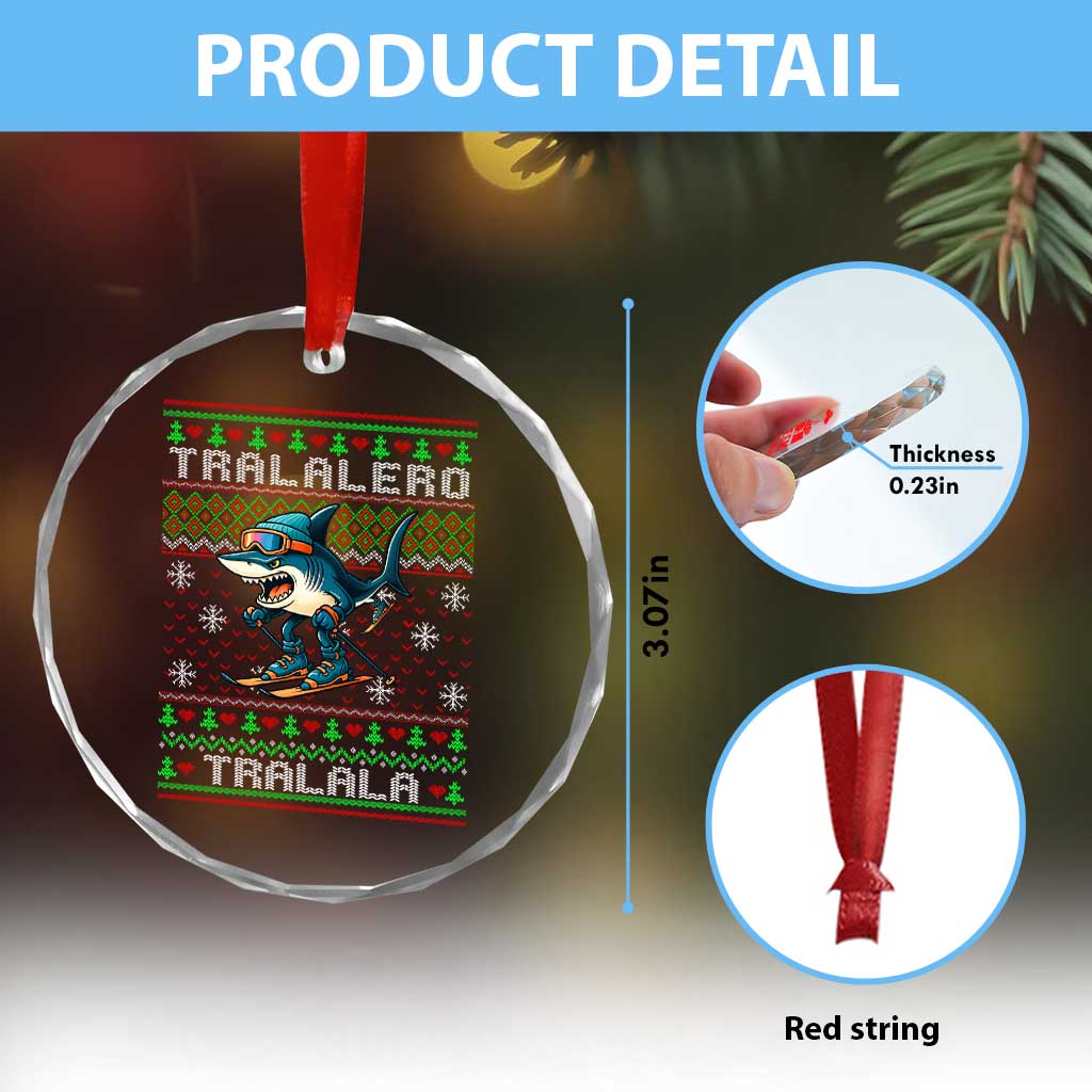 Tralalero Tralala Christmas Meme Crystal Glass Ornament Snowboard Ugly Xmas - Wonder Print Shop