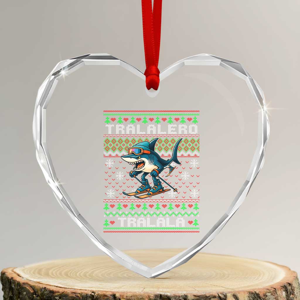 Tralalero Tralala Christmas Meme Heart Crystal Glass Ornament Snowboard Ugly Xmas - Wonder Print Shop